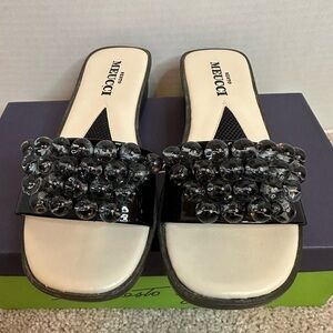 Vintage Sesto Meucci Black Beaded Slide Sandals, size 4.5M, pre loved